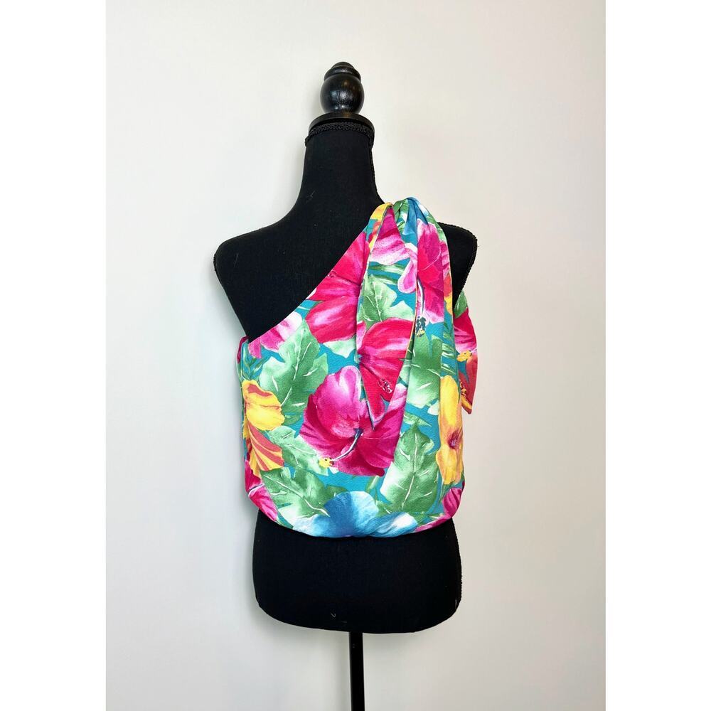 Show Me Your Mumu Heyday One Shoulder Tropical Floral Top Size XL Lined Stretch - Picture 3 of 5